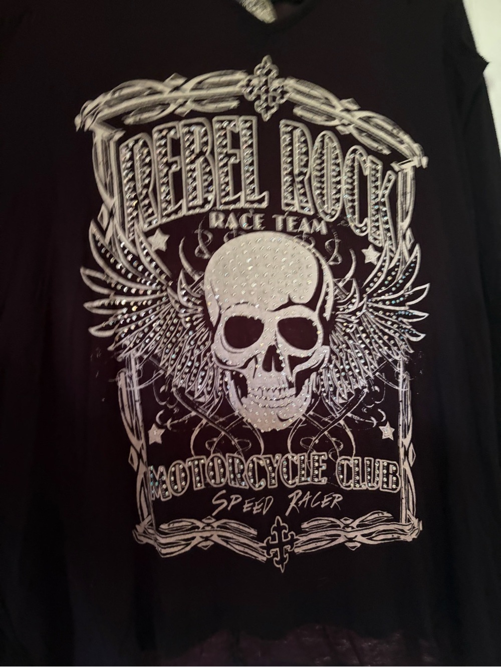 Vocal Black Women's Graphic Skull Blouse with Silver Print